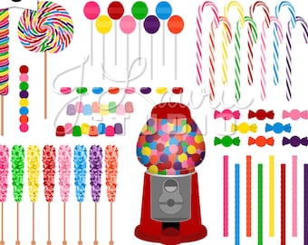 Candy Digital Clipart-Candy Shop-Sweet Shop-Gumball Machine-Candy Cane-Scrapbooking Graphics-Digital Elements-Instant Download Clip Art