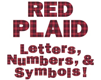 Digital Alphabet Letters Clipart-Red Plaid-School Plaid-Elements-Numbers-Alphas-Scrapbooking-Tartan-Invitations-Instant Download Clip Art