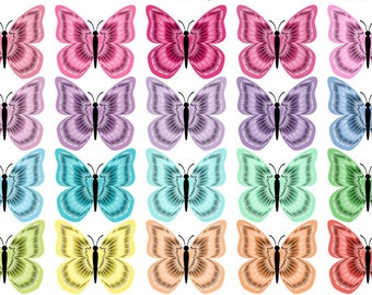 Gradient Butterflies-Springtime-Digital Clipart-Commercial Use-Butterfly Wings-Insects-Tattoos-Scrapbook Elements-Instant Download Clip Art
