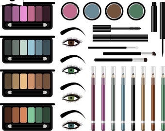 Puede incluir: Un conjunto de 27 imágenes de arte digital para el maquillaje de ojos. El conjunto incluye paletas de sombras de ojos, lápices de delineador de ojos, máscara de pestañas y pinceles para ojos. Las imágenes están en formato PNG y tienen una resolución de 300 dpi. Todo sobre los ojos.