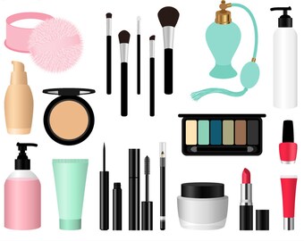 Puede incluir: Un conjunto de 20 imágenes de clipart de cosméticos clásicos, que incluyen pinceles, maquillaje y botellas de perfume. Las imágenes están en un estilo de dibujos animados y son perfectas para el scrapbooking digital, la creación de tarjetas y otros proyectos de manualidades.