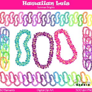 Digital Clipart-Hawaiian Leis-Summer Brights-Lei-Tropical-Garland-Orchids-Clipart Flowers-Floral-Hawaii-Elements-Instant Download Clip Art