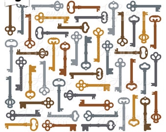 Digital Clipart-Antique Keys-Steampunk-Vintage Keys-Steam Punk Graphics-Metal Keys-Scrapbooking-Instant Download Clip Art