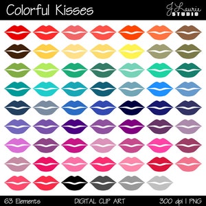 Digital Clipart-Colorful Kisses-Lips Clipart-Digital Scrapbook Elements-Digital Lips-Digital Kiss-Valentines-Instant Download Clip Art
