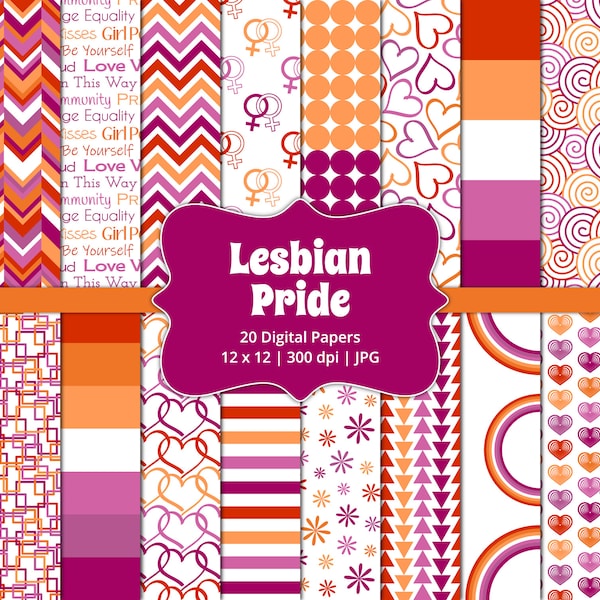 Lesbian Pride-Digital Scrapbook Papers-Commercial Use-Pride Flag-LGBT-Gay-Backgrounds-Wallpaper-Printable-Instant Download Clip Art