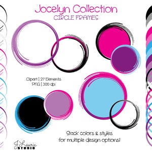 Jocelyn Collection-Rockstar Girl-Circle Frames-Digital Clipart Elements-Commercial Use-Pinselstrich-Tween-Retro-Rock and Roll-Stars-Party