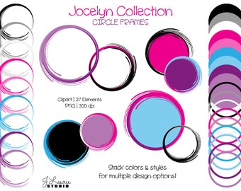 Jocelyn Collection-Rockstar Girl-Circle Frames-Digital Clipart Elements-Commercial Use-Brush Stroke-Tween-Retro-Rock and Roll-Stars-Party