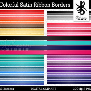 Digital Clipart-63 Colorful Satin Ribbon Borders-Satin Trim-Rainbow Digital Borders-Digital Scrapbook Elements-Instant Download Clip Art
