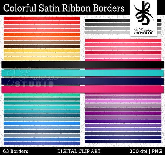 Digital Clipart-63 Colorful Satin Ribbon Borders-Satin Trim-Rainbow Digital Borders-Digital Scrapbook Elements-Instant Download Clip Art
