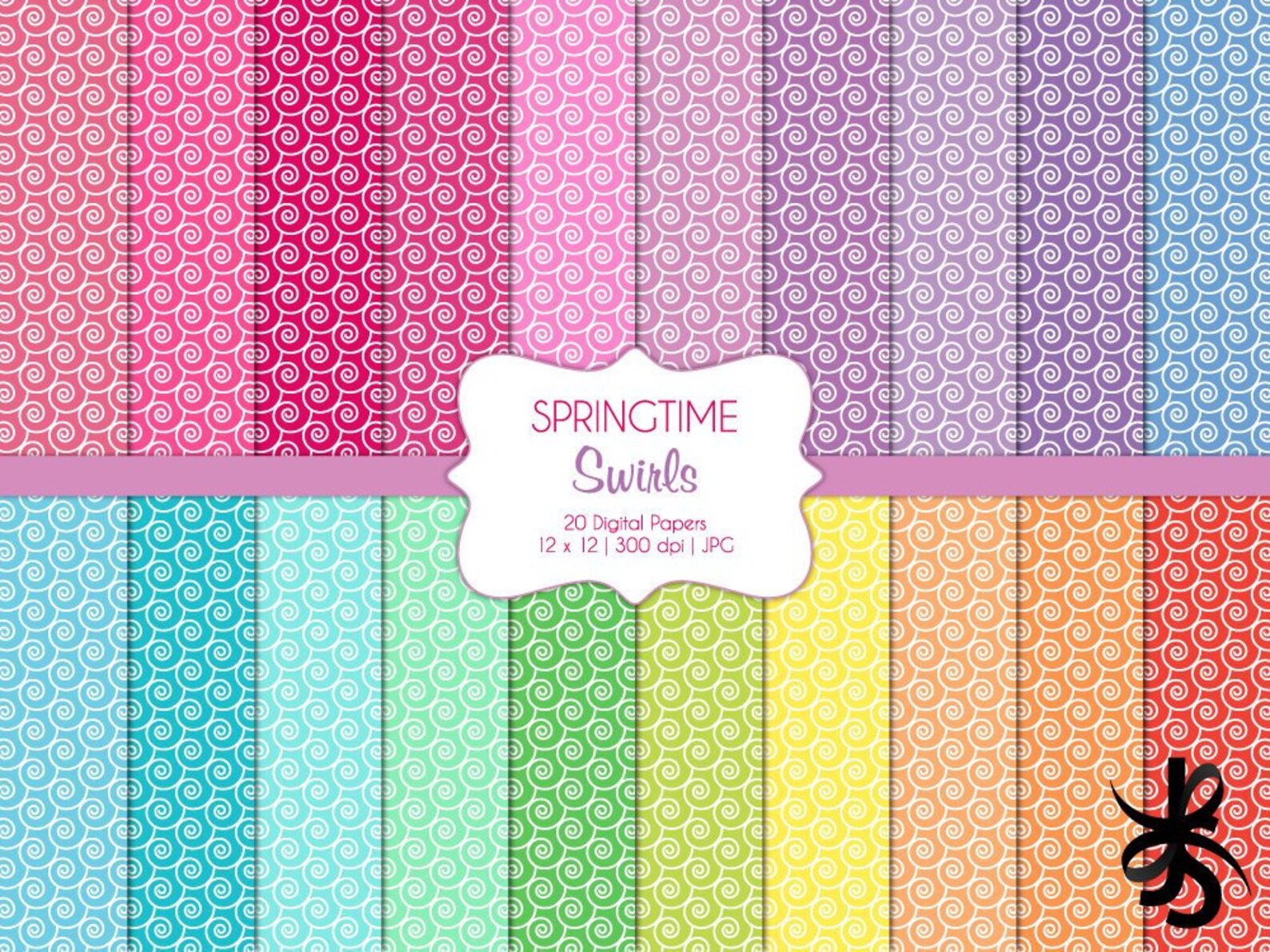 Swirls-Springtime-Digital Scrapbook Papers-Commercial | Etsy