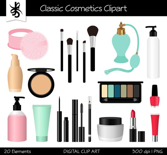 Makeup Digital Clipart-Cosmetics-Lipstick-Perfume-Fashion-Lotion-Scrapbooking Graphics-Slumber Party-Invitations-Instant Download Clip Art