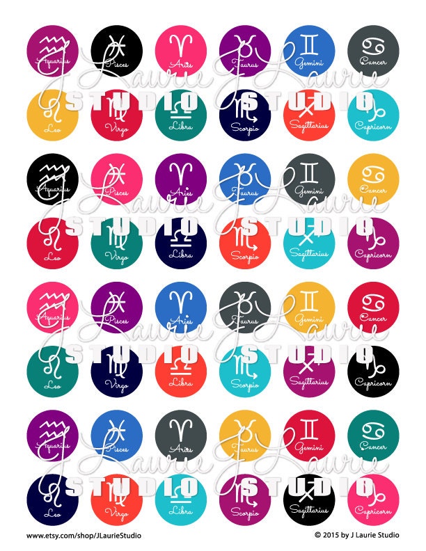 Digital Collage Sheet-zodiac Symbols-1 Inch | Etsy