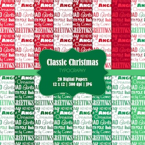 Typografie-Klassische Weihnachten-Digitale Scrapbook Papiere-Kommerzielle Nutzung-Word Art-Rot-Grün-Urlaubskarte-Printable-Instant Download ClipArt