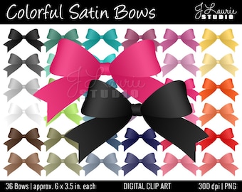 Digital Clipart-Colorful Satin Bows-Clipart Bows-Clipart Ribbons-Digital Bows-Bow Clipart-Colorful Satin Ribbons-Instant Download Clip Art