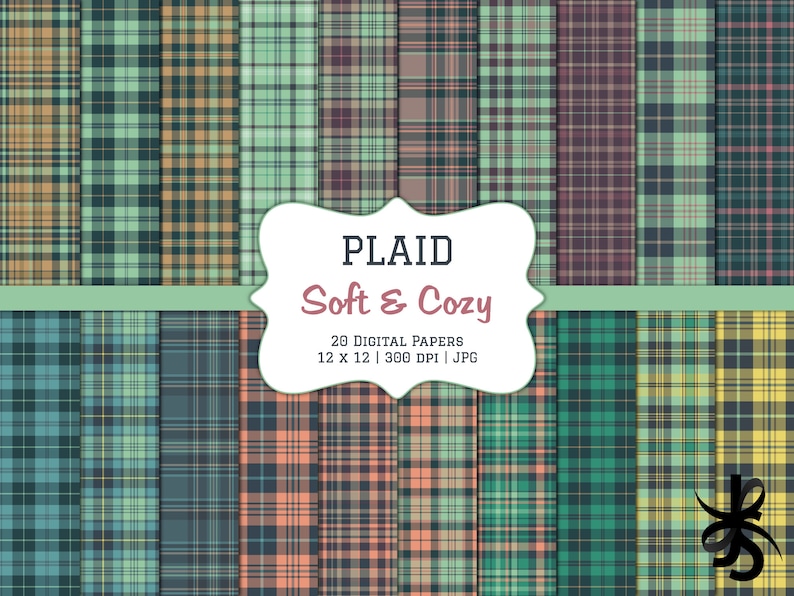 Soft and Cozy Plaid-Digital Scrapbook Papers-Commercial Use-Muted Colors-Green-Preppy-Tartan-Wallpaper-Backgrounds-Instant Download Clip Art 