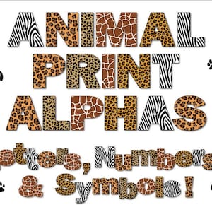 Animal Print Digital Alphabet Letters Clipart-Zoo-Numbers-Alphas-Scrapbook-Convites-Download instantâneo Clip Art-Uso comercial