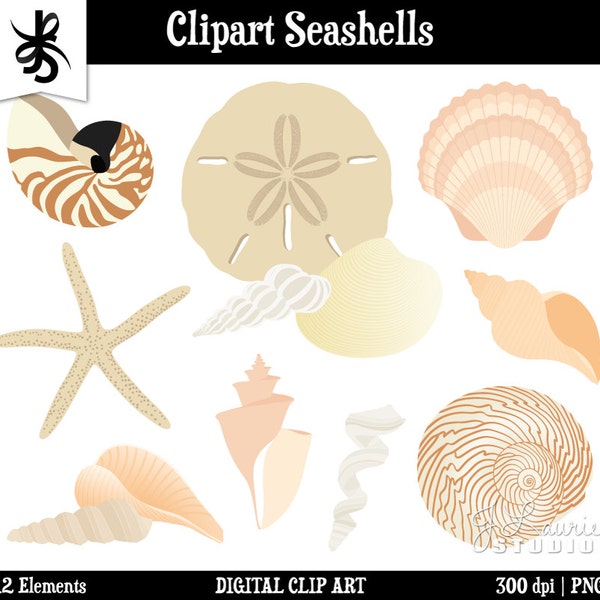 Seashells Digital Clipart-Nautical-Ocean-Beach-Seashell-Starfish-Sand Dollar-Scrapbook Graphics-Digital Elements-Instant Download Clip Art