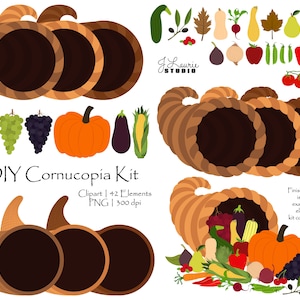 Cornucopia Kit-Digital Clipart-Commerciale Uso-DIY-Ringraziamento-Corno dell'abbondanza-Raccolto-Autunno-Scrapbook Elements-Instant Download Clip Art