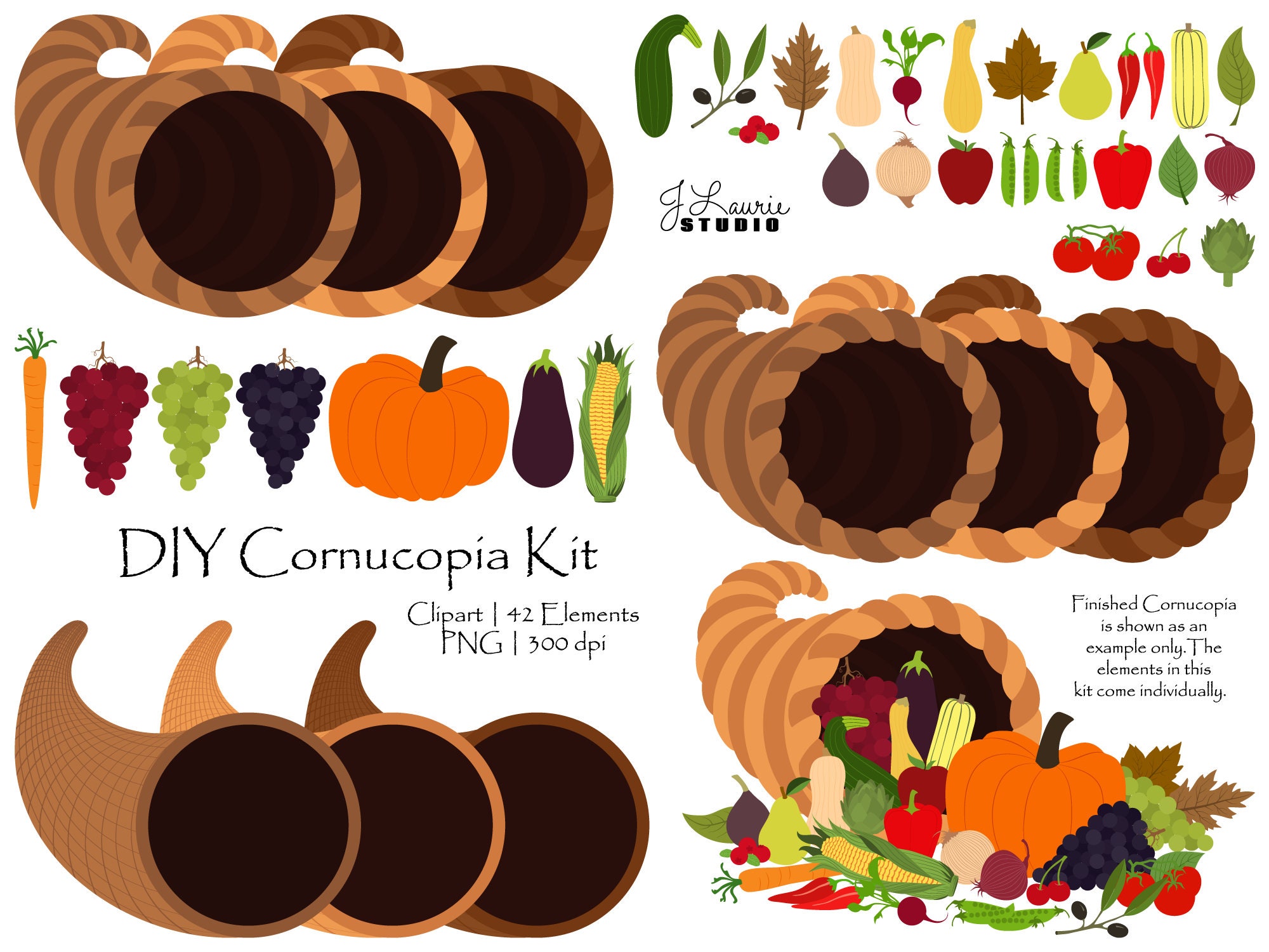 Cornucopia Kit-digital Clipart-commercial Use-diy-thanksgiving-horn of  Plenty-harvest-fall-scrapbook Elements-instant Download Clip Art - Etsy