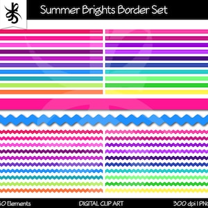 Digital Clipart Borders-Summer Brights Borders-Clipart Elements-Zig Zag-Ric Rac-Digital Borders-Scrapbook Elements-Instant Download Clip Art