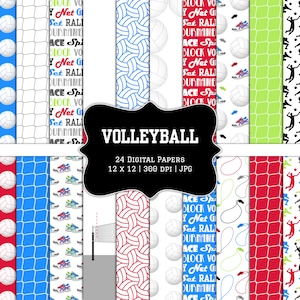 Volleyball-Digital Scrapbook Papers-Commercial Use-School Team-Volley-Net-Coach-Sports Theme-Instant Download Clip Art