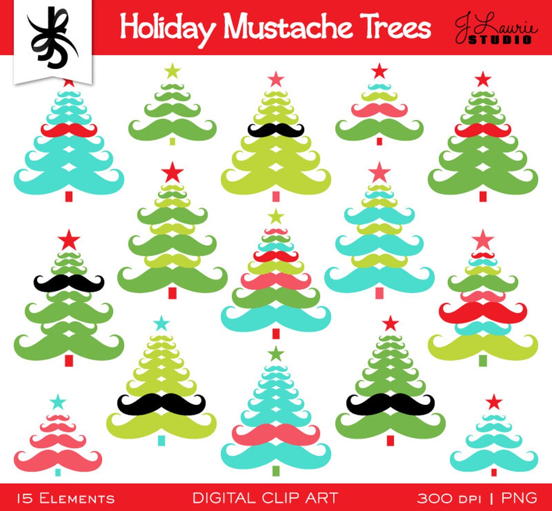 Digital Clipart-holiday Mustache Christmas Trees-mustache Clipart
