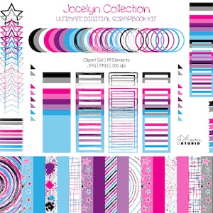Jocelyn Collection-Rockstar Girl-Digital Scrapbook Kit-Kommerzielle Nutzung-Rock'n Roll-Stars-Graffiti-Farbspritzer-Achtziger-Tween Party-Clipart