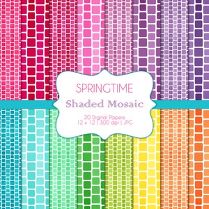 Shaded Mosaic-Springtime-Digital Scrapbook Papers-Commercial Use-Squares-Geometric-Bricks-Abstract-Pink-Yellow-Printable-Instant Download