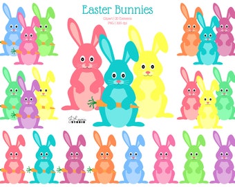 Easter Bunnies-Digital Clipart-Commercial Use-PNG-Rabbits-Carrots-Spring-Kids-Eggs-Hunt-Scrapbooking-Instant Download Clip Art