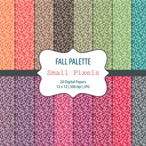 Small Pixels-Fall Colors-Digital Scrapbook Papers-Commercial Use-Gamers-Craft-Squares-Pixelated-Texture-Autumn-Printable-Instant Download