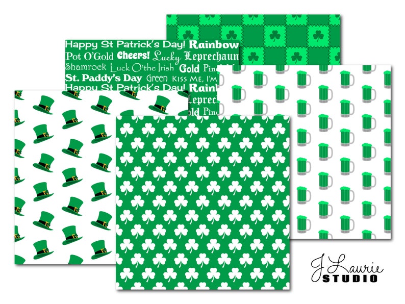 Saint Patrick's Day-Digital Scrapbook Papers-Commercial Use-Patterns-Shamrocks-Clovers-Green-Rainbows-Lucky-Irish-Instant Download Clip Art image 5