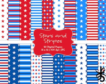 Stars and Stripes-Digitale plakboeken-Commercieel gebruik-Amerikaanse vlag-4 juli-Patriottisch-Rood-Wit-Blauw-Independence Day-Directe download