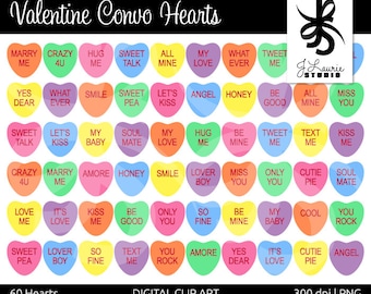 Digital Clipart Hearts-Valentine Convo Hearts-Conversation Hearts-Sweethearts Candy-Valentines Day Candy Graphics-Instant Download Clip Art