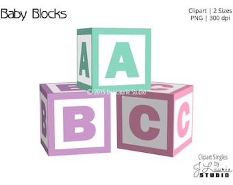 Baby Blocks Digital Clipart-Alphabet Blocks-Baby Shower-Graphics-Digital Scrapbook Element-PNG-Instant Download Clip Art-Commercial Use