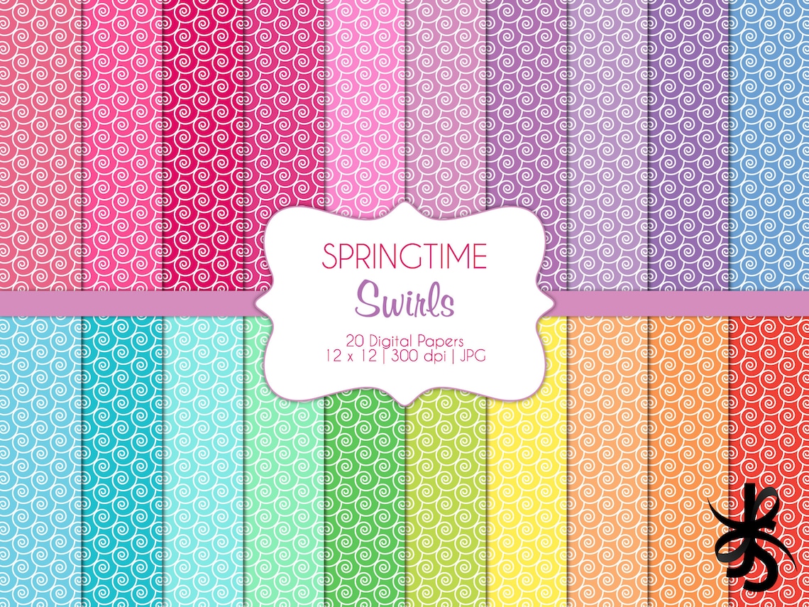 Swirls-springtime-digital Scrapbook Papers-commercial - Etsy