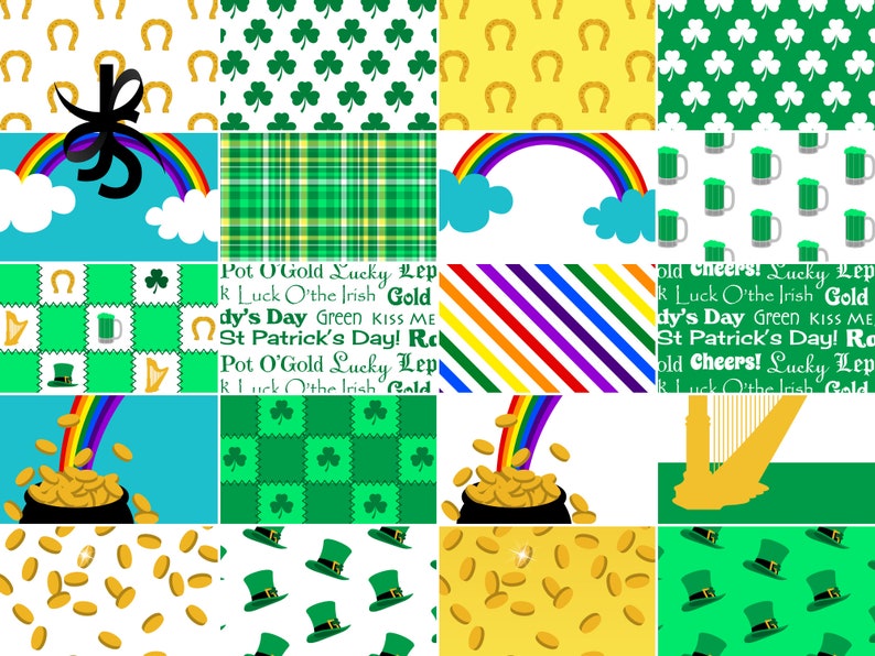 Saint Patrick's Day-Digital Scrapbook Papers-Commercial Use-Patterns-Shamrocks-Clovers-Green-Rainbows-Lucky-Irish-Instant Download Clip Art image 8
