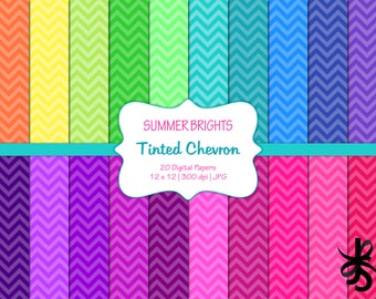 Tinted Chevron-Summer Bright Colors-Digital Scrapbook Papers-Commercial Use-Geometric Patterns-Zig Zag-Preppy-Printable-Instant Download