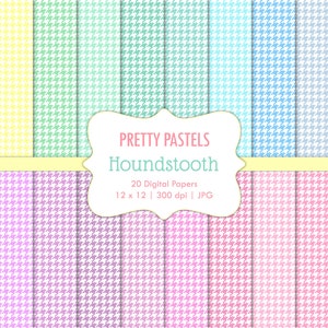 Papeles digitales para álbumes de recortes con diseño de pata de gallo en tonos pastel, para uso comercial, para baby shower, estilo preppy, clásico, neutro en cuanto al género, para imprimir, descarga instantánea de imágenes prediseñadas
