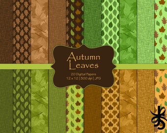 Autumn Leaves-Digital Scrapbook Papers-Commercial Use-Fall Leaves-Foliage-Nature-Trees-Thanksgiving-Printable-Instant Download