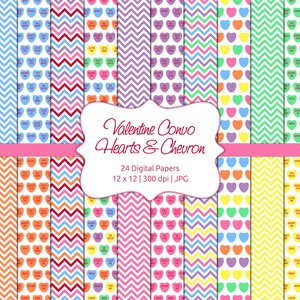 Valentine Conversation Hearts-Chevron-Digital Scrapbook Papers-Commercieel Gebruik-Convo-Candy-Love-Cards-Instant Download Clip Art