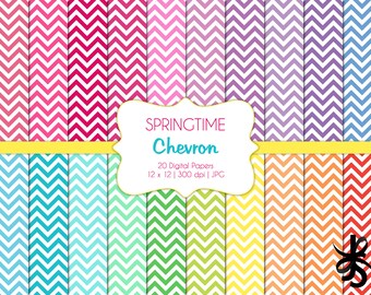 Chevron-Springtime-Digital Scrapbook Papers-Commercial Use-Geometric Patterns-Zig Zag-Preppy-Pink-Yellow-Blue-Printable-Instant Download