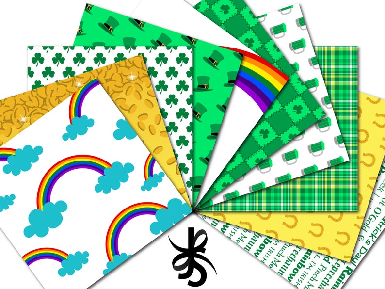 Saint Patrick's Day-Digital Scrapbook Papers-Commercial Use-Patterns-Shamrocks-Clovers-Green-Rainbows-Lucky-Irish-Instant Download Clip Art image 6