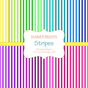 Stripes-Summer Bright Colors-Digital Scrapbook Papers-Commercial Use-Geometric Patterns-Preppy-Basic-Pink-Purple-Printable-Instant Download
