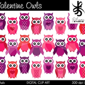 Clipart numérique coeurs-Valentine hiboux-numérique hiboux-Valentine Clipart-hibou Clipart-coeur-Valentine oiseaux-Printables-Instant Download Clip Art