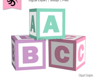 Digital Clipart-Clipart Singles-Baby Blocks-Alphabet Blocks-Baby Shower-Graphics-Digital Scrapbook Element-PNG-Instant Download Clip Art