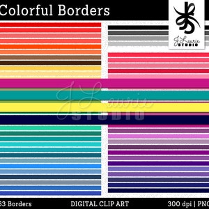 Colorful Digital Borders Clipart: Rainbow Scrapbook Elements (Digital Download)