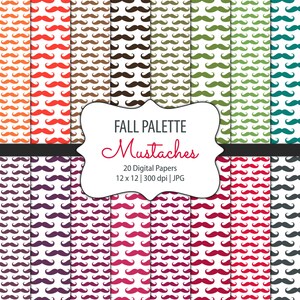 Bigodes-Cores de outono-Papéis de scrapbook digital-Uso comercial-Padrões masculinos-Pai-Homem-Hipster-Outono-Imprimível-Download instantâneo