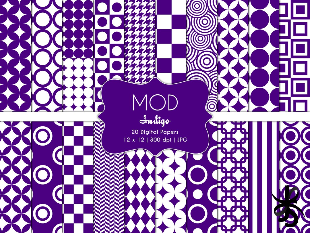 Mod Patterns-indigo Blue-digital Scrapbook Papers-commercial Use-purple ...