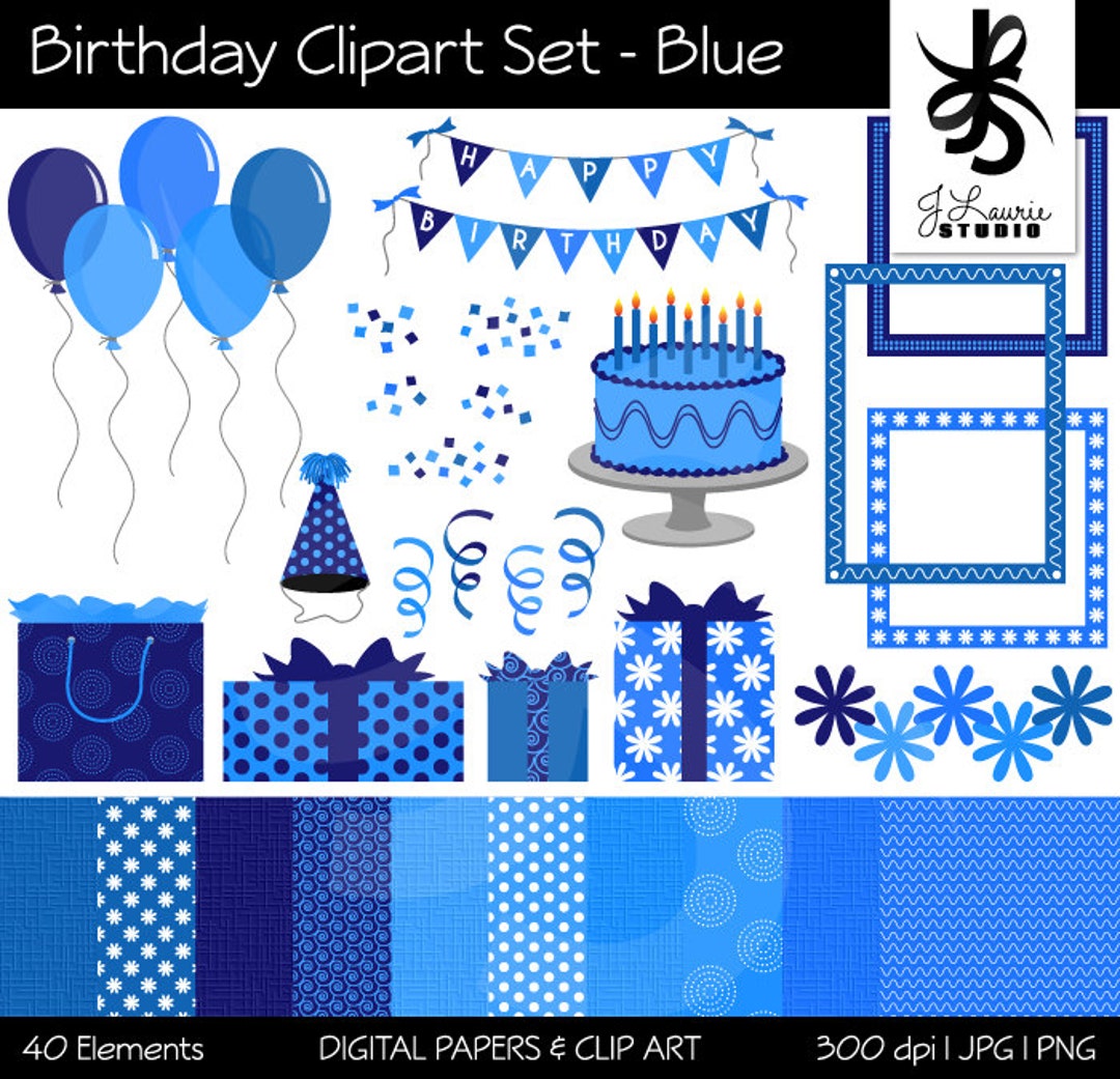 Birthday Clipart & Digital Paper Set-blue-girl-celebration-party ...