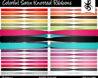 Digital Clipart-Colorful Satin Knotted Ribbons-Satin Ribbon-Digital Borders-Bows-Digital Scrapbook Elements-Instant Download Clip Art